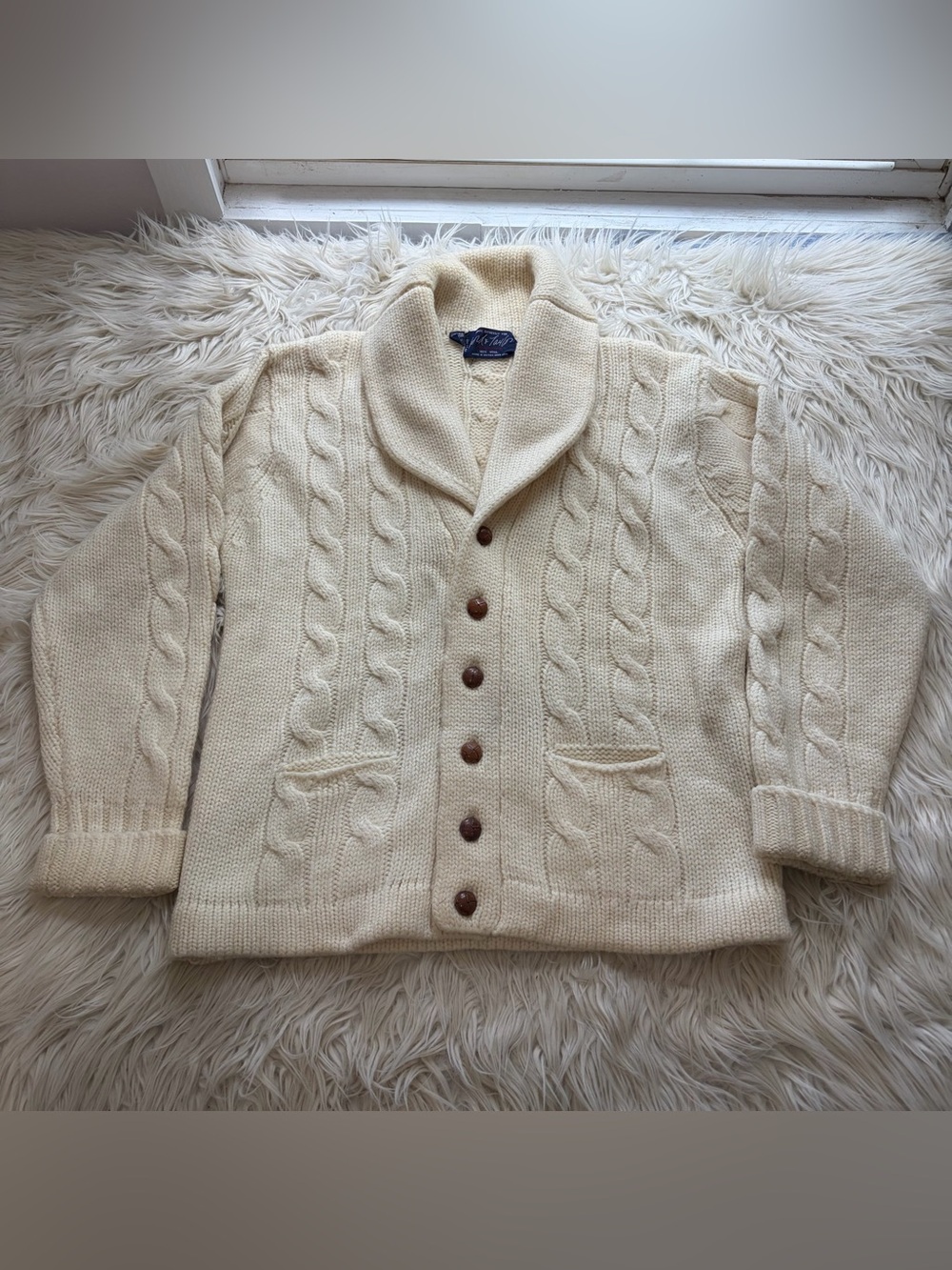 Vintage Lord & Taylor Fisherman Sweater Wool Cable Knit Grandpa Cardigan Men’s M